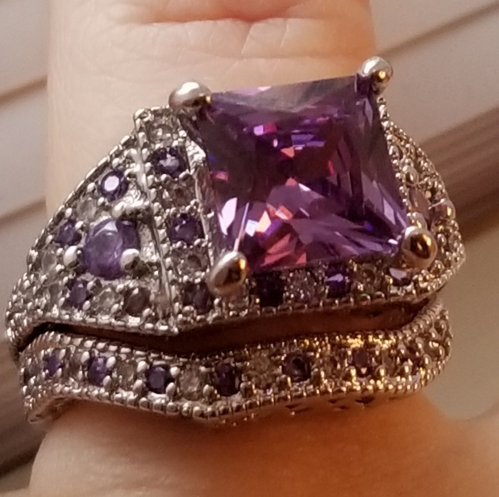 Sterling Wedding Ring Set Purple or White Size 7